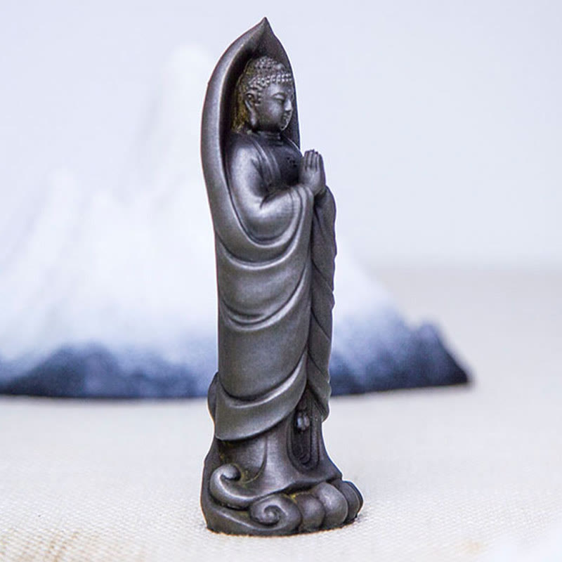 Nimara Ritual Handmade Sakyamuni Buddha Namaste Iron Powder Rust Cast Resin Statue Decoration