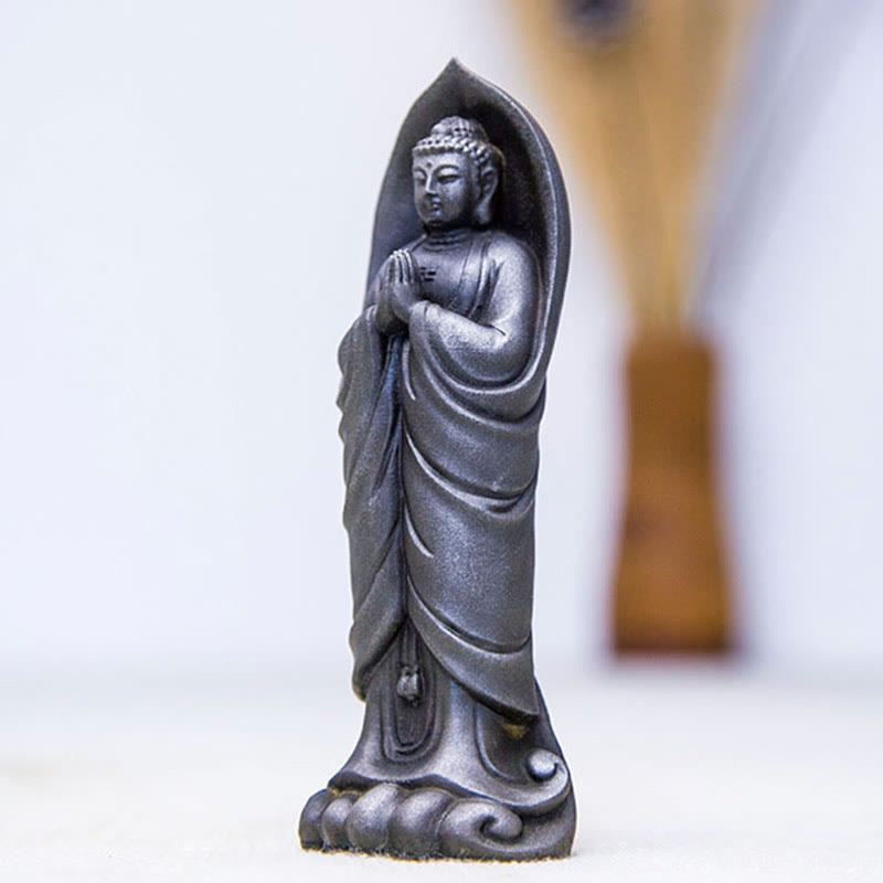 Nimara Ritual Handmade Sakyamuni Buddha Namaste Iron Powder Rust Cast Resin Statue Decoration