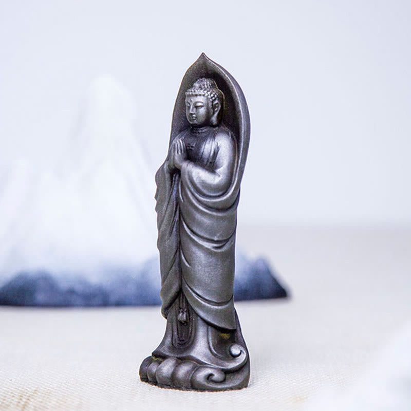 Nimara Ritual Handmade Sakyamuni Buddha Namaste Iron Powder Rust Cast Resin Statue Decoration