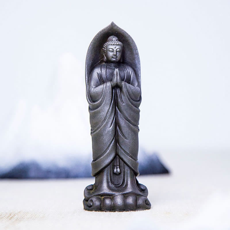 Nimara Ritual Handmade Sakyamuni Buddha Namaste Iron Powder Rust Cast Resin Statue Decoration