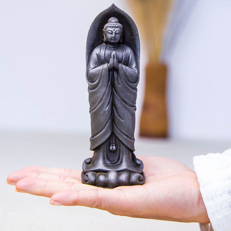 Nimara Ritual Handmade Sakyamuni Buddha Namaste Iron Powder Rust Cast Resin Statue Decoration