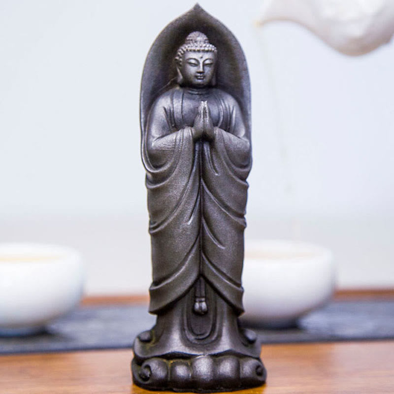 Nimara Ritual Handmade Sakyamuni Buddha Namaste Iron Powder Rust Cast Resin Statue Decoration