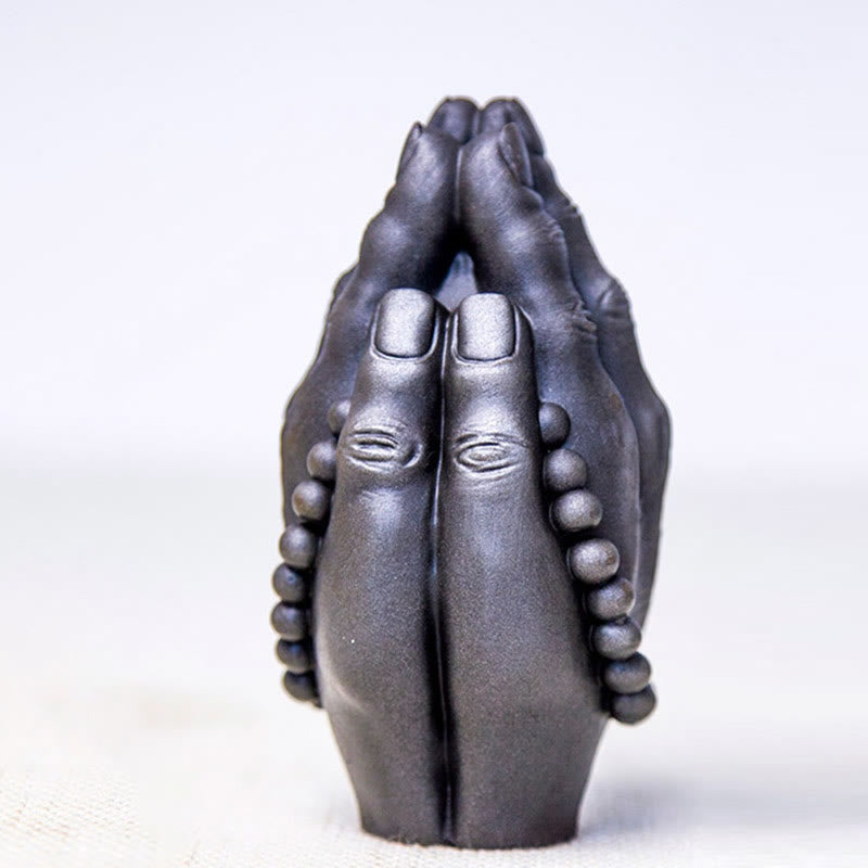 Nimara Ritual Handmade Buddha Hand Namaste Iron Powder Rust Cast Resin Statue Decoration