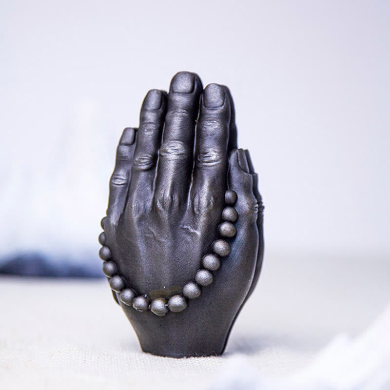 Nimara Ritual Handmade Buddha Hand Namaste Iron Powder Rust Cast Resin Statue Decoration