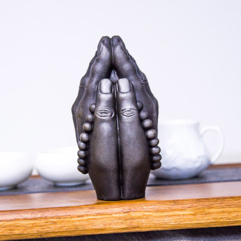 Nimara Ritual Handmade Buddha Hand Namaste Iron Powder Rust Cast Resin Statue Decoration