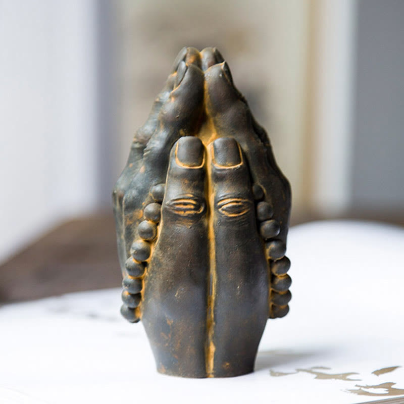 Nimara Ritual Handmade Buddha Hand Namaste Iron Powder Rust Cast Resin Statue Decoration