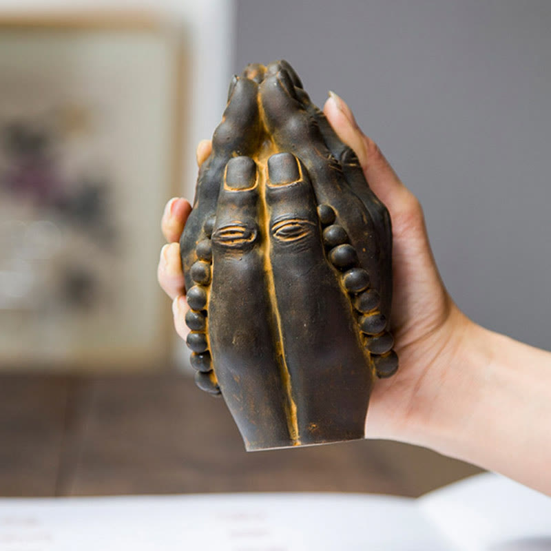 Nimara Ritual Handmade Buddha Hand Namaste Iron Powder Rust Cast Resin Statue Decoration