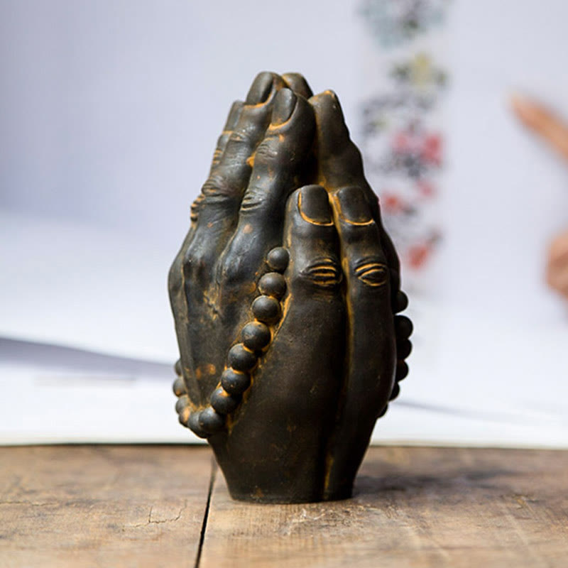 Nimara Ritual Handmade Buddha Hand Namaste Iron Powder Rust Cast Resin Statue Decoration