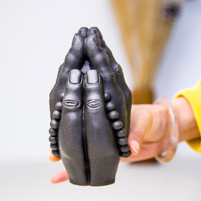 Nimara Ritual Handmade Buddha Hand Namaste Iron Powder Rust Cast Resin Statue Decoration
