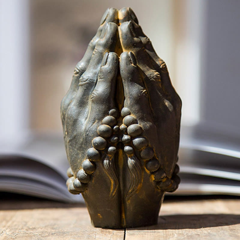 Nimara Ritual Handmade Buddha Hand Namaste Iron Powder Rust Cast Resin Statue Decoration