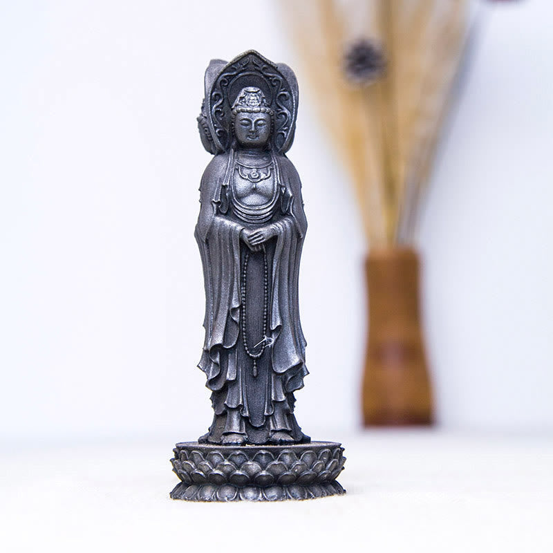 Nimara Ritual Three-sided Kwan Yin Avalokitesvara Iron Powder Rust Cast Resin Statue Wealth Desk Decoration