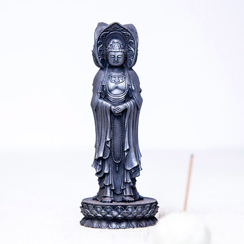 Nimara Ritual Three-sided Kwan Yin Avalokitesvara Iron Powder Rust Cast Resin Statue Wealth Desk Decoration
