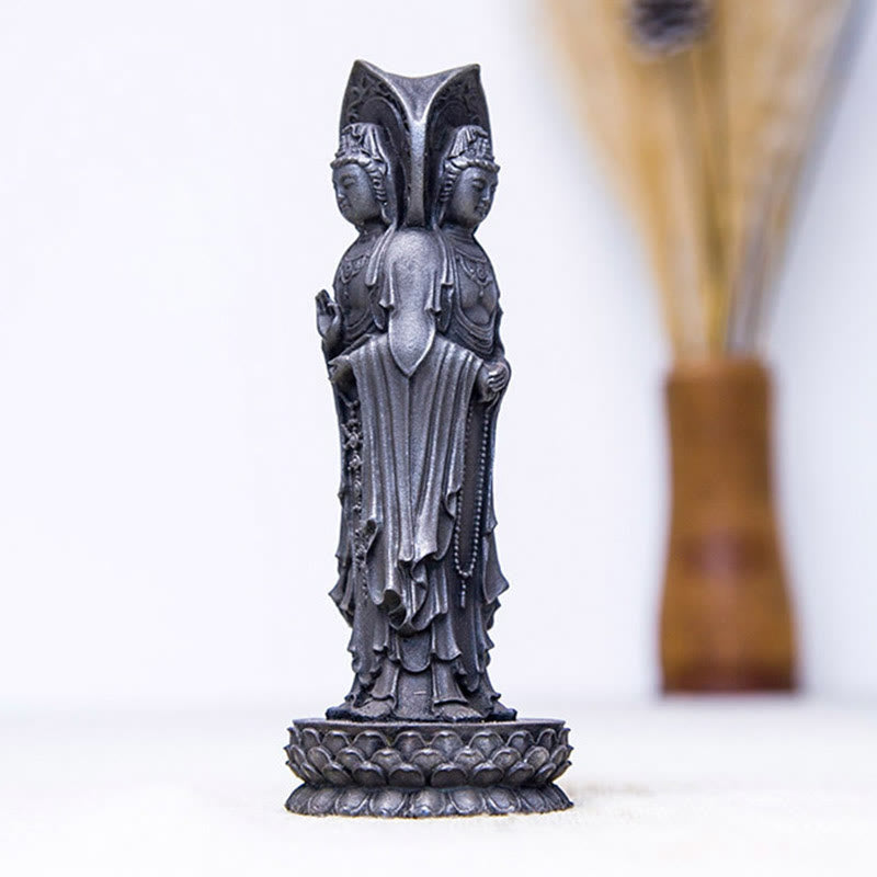 Nimara Ritual Three-sided Kwan Yin Avalokitesvara Iron Powder Rust Cast Resin Statue Wealth Desk Decoration