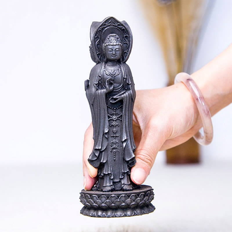 Nimara Ritual Three-sided Kwan Yin Avalokitesvara Iron Powder Rust Cast Resin Statue Wealth Desk Decoration