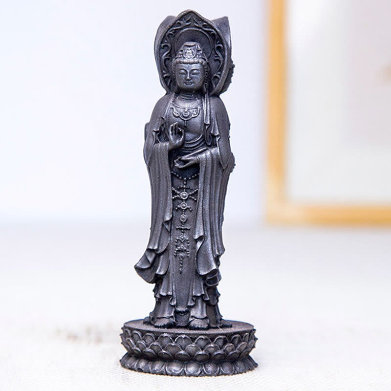 Nimara Ritual Three-sided Kwan Yin Avalokitesvara Iron Powder Rust Cast Resin Statue Wealth Desk Decoration