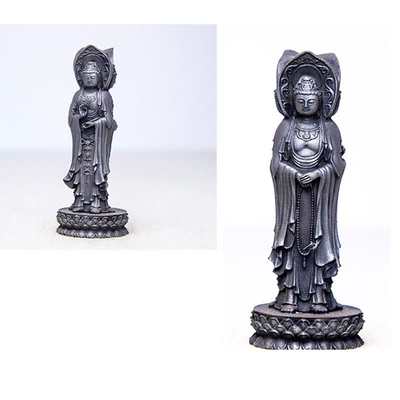 Nimara Ritual Three-sided Kwan Yin Avalokitesvara Iron Powder Rust Cast Resin Statue Wealth Desk Decoration