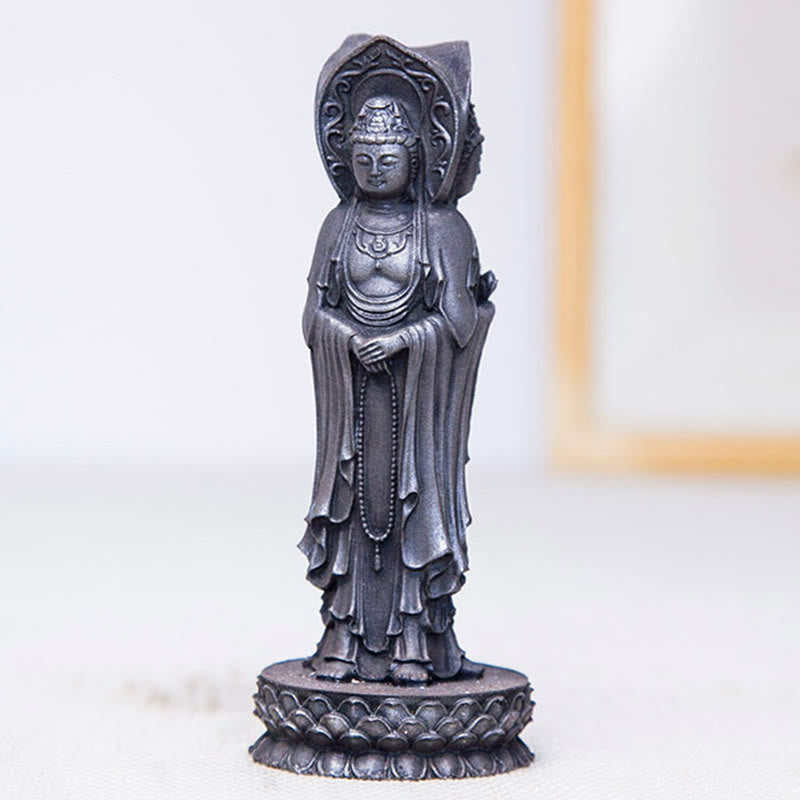 Nimara Ritual Three-sided Kwan Yin Avalokitesvara Iron Powder Rust Cast Resin Statue Wealth Desk Decoration