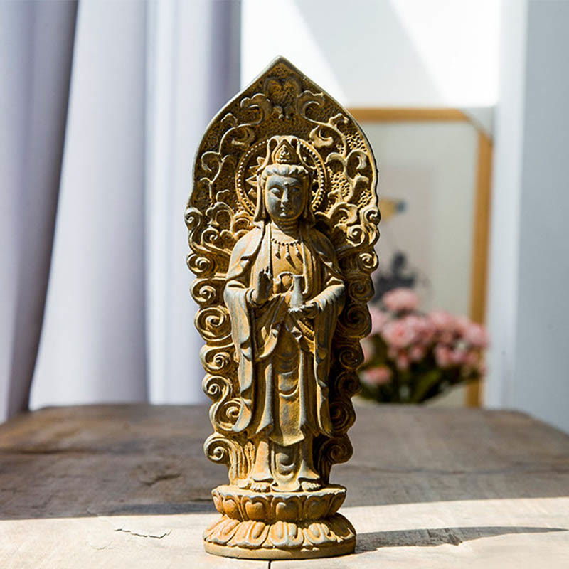 Nimara Ritual Handmade Amitabha Guanyin Avalokitesvara Mahasthamaprapta Iron Powder Rust Cast Resin Statue Decoration