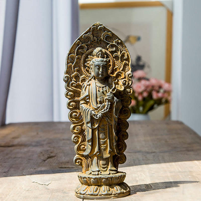 Nimara Ritual Handmade Amitabha Guanyin Avalokitesvara Mahasthamaprapta Iron Powder Rust Cast Resin Statue Decoration