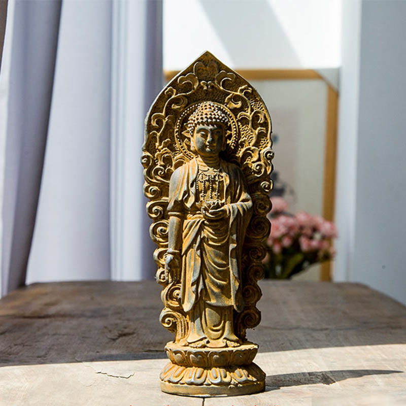 Nimara Ritual Handmade Amitabha Guanyin Avalokitesvara Mahasthamaprapta Iron Powder Rust Cast Resin Statue Decoration