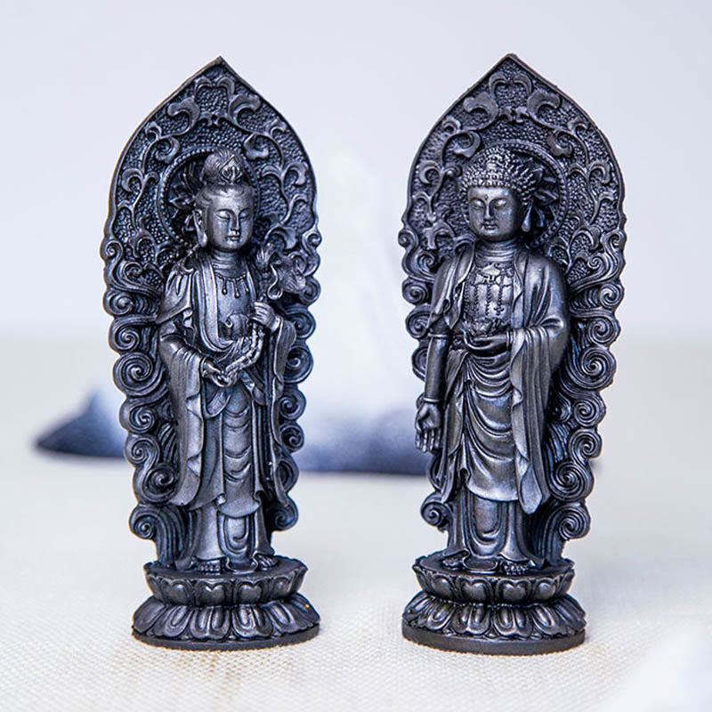 Nimara Ritual Handmade Amitabha Guanyin Avalokitesvara Mahasthamaprapta Iron Powder Rust Cast Resin Statue Decoration