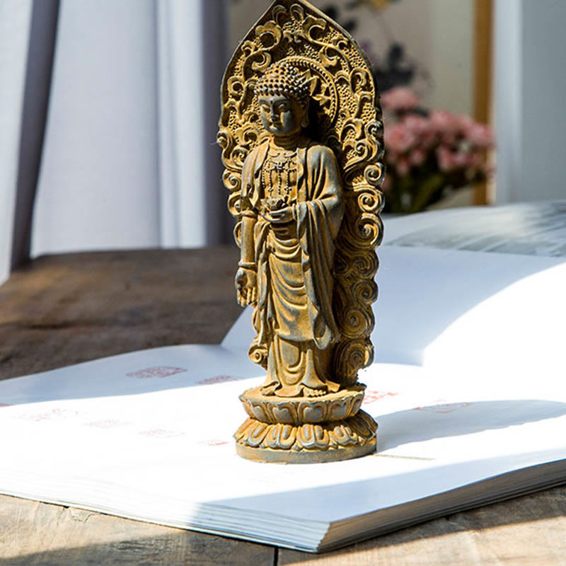 Nimara Ritual Handmade Amitabha Guanyin Avalokitesvara Mahasthamaprapta Iron Powder Rust Cast Resin Statue Decoration