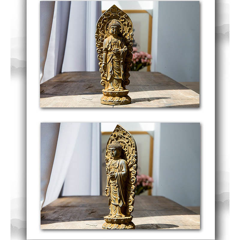Nimara Ritual Handmade Amitabha Guanyin Avalokitesvara Mahasthamaprapta Iron Powder Rust Cast Resin Statue Decoration
