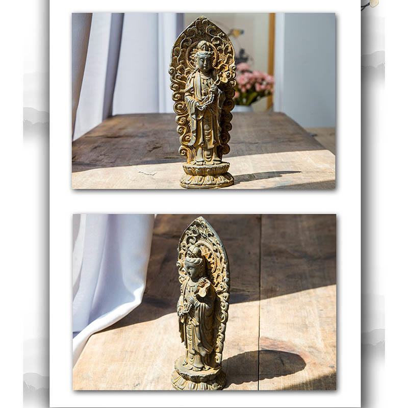 Nimara Ritual Handmade Amitabha Guanyin Avalokitesvara Mahasthamaprapta Iron Powder Rust Cast Resin Statue Decoration