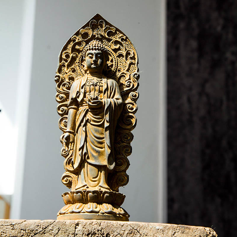 Nimara Ritual Handmade Amitabha Guanyin Avalokitesvara Mahasthamaprapta Iron Powder Rust Cast Resin Statue Decoration