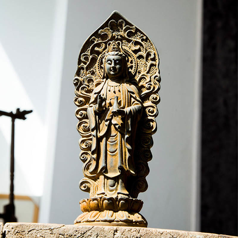 Nimara Ritual Handmade Amitabha Guanyin Avalokitesvara Mahasthamaprapta Iron Powder Rust Cast Resin Statue Decoration