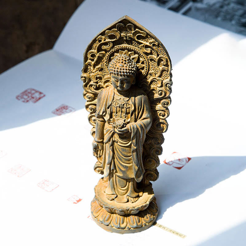Nimara Ritual Handmade Amitabha Guanyin Avalokitesvara Mahasthamaprapta Iron Powder Rust Cast Resin Statue Decoration