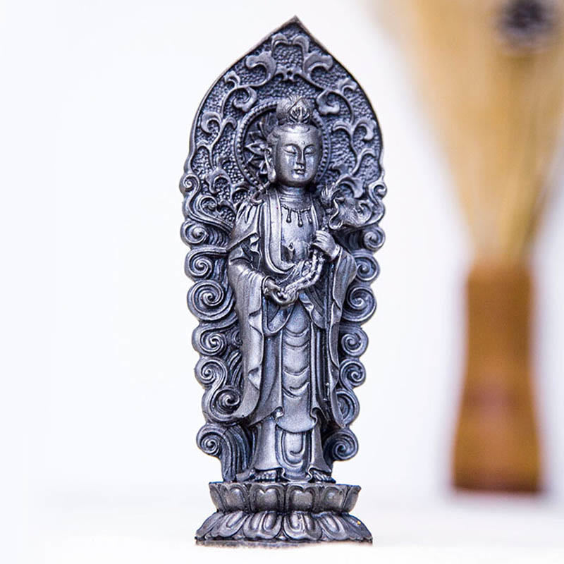 Nimara Ritual Handmade Amitabha Guanyin Avalokitesvara Mahasthamaprapta Iron Powder Rust Cast Resin Statue Decoration