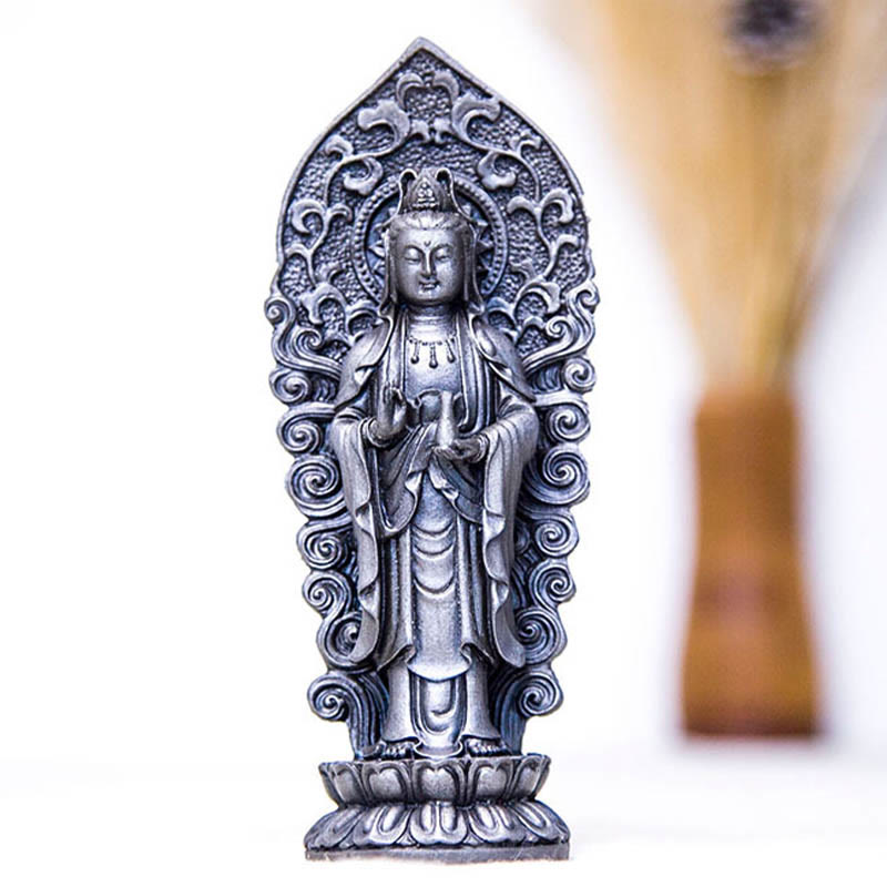 Nimara Ritual Handmade Amitabha Guanyin Avalokitesvara Mahasthamaprapta Iron Powder Rust Cast Resin Statue Decoration