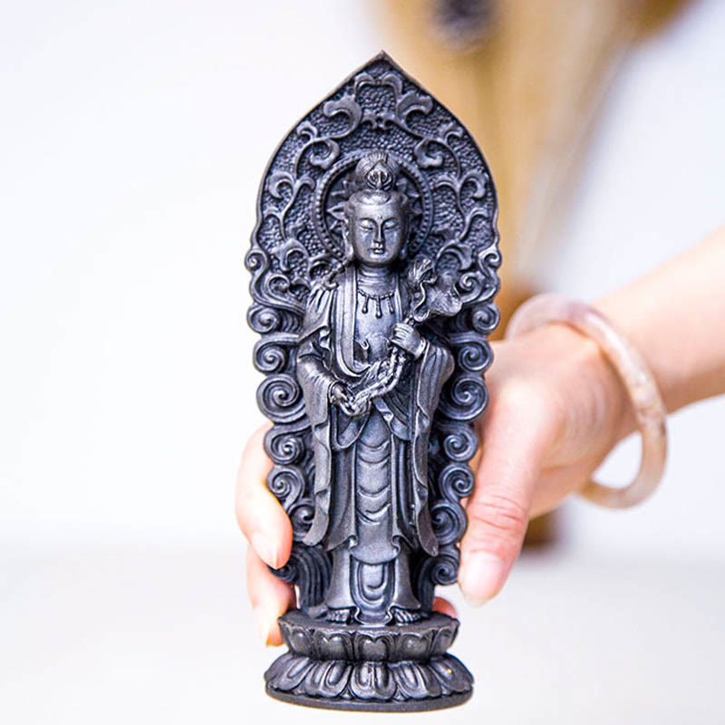 Nimara Ritual Handmade Amitabha Guanyin Avalokitesvara Mahasthamaprapta Iron Powder Rust Cast Resin Statue Decoration