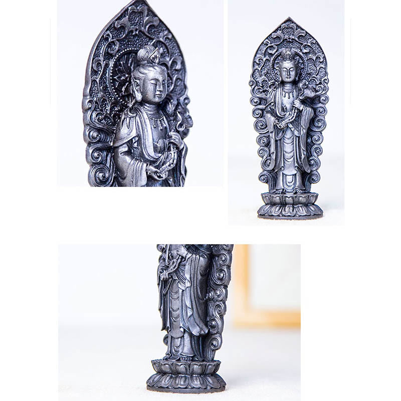 Nimara Ritual Handmade Amitabha Guanyin Avalokitesvara Mahasthamaprapta Iron Powder Rust Cast Resin Statue Decoration