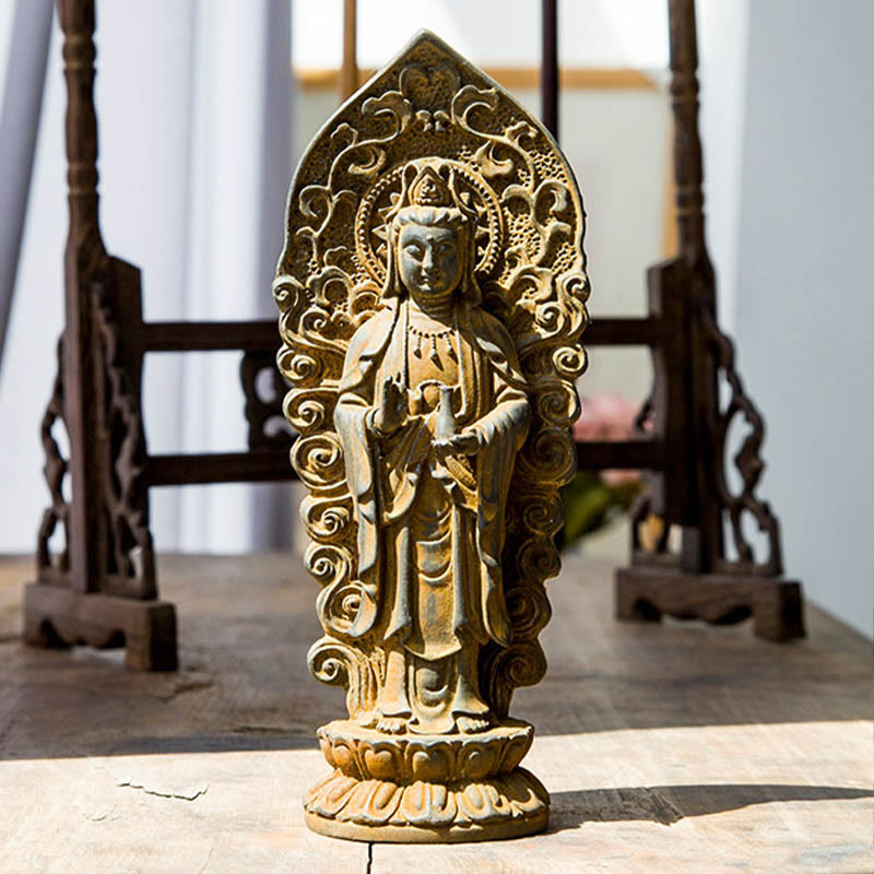 Nimara Ritual Handmade Amitabha Guanyin Avalokitesvara Mahasthamaprapta Iron Powder Rust Cast Resin Statue Decoration