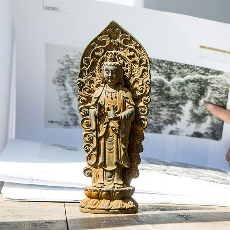 Nimara Ritual Handmade Amitabha Guanyin Avalokitesvara Mahasthamaprapta Iron Powder Rust Cast Resin Statue Decoration