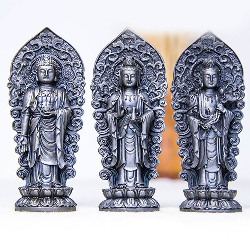 Nimara Ritual Handmade Amitabha Guanyin Avalokitesvara Mahasthamaprapta Iron Powder Rust Cast Resin Statue Decoration