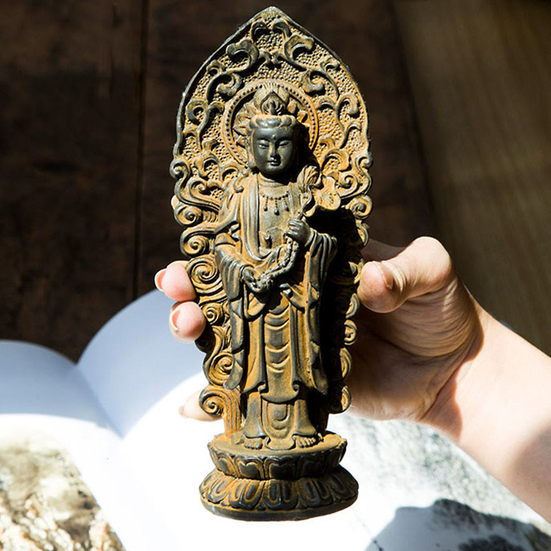 Nimara Ritual Handmade Amitabha Guanyin Avalokitesvara Mahasthamaprapta Iron Powder Rust Cast Resin Statue Decoration