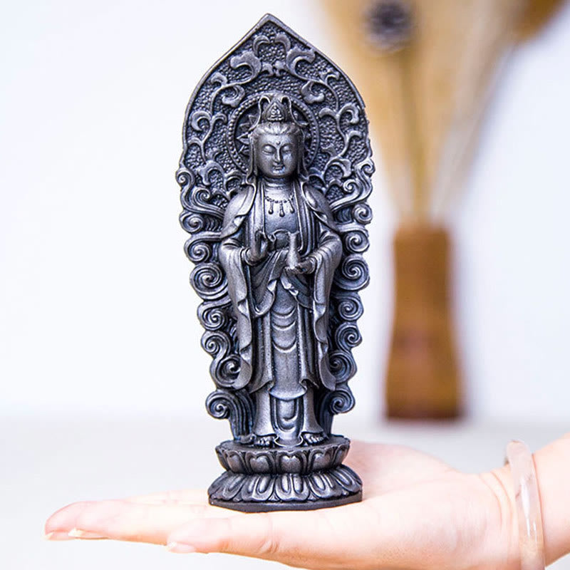 Nimara Ritual Handmade Amitabha Guanyin Avalokitesvara Mahasthamaprapta Iron Powder Rust Cast Resin Statue Decoration