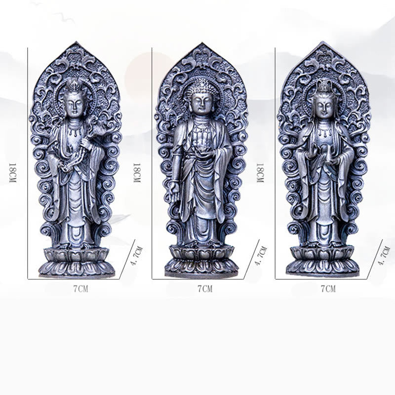 Nimara Ritual Handmade Amitabha Guanyin Avalokitesvara Mahasthamaprapta Iron Powder Rust Cast Resin Statue Decoration