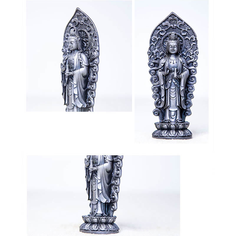 Nimara Ritual Handmade Amitabha Guanyin Avalokitesvara Mahasthamaprapta Iron Powder Rust Cast Resin Statue Decoration