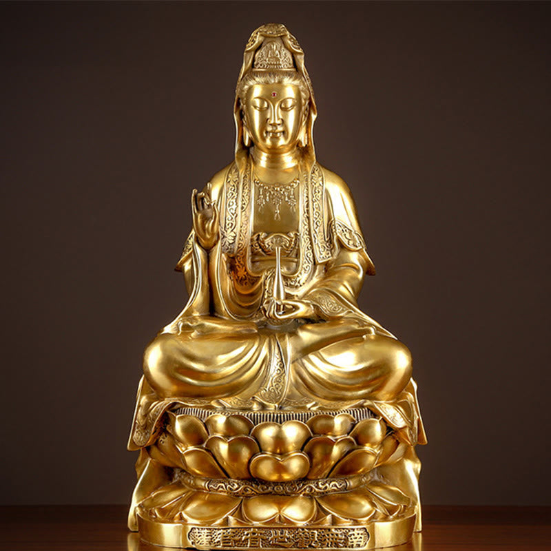 Nimara Ritual Kwan Yin Avalokitesvara Wealth Brass Copper Statue Home Desk Decoration