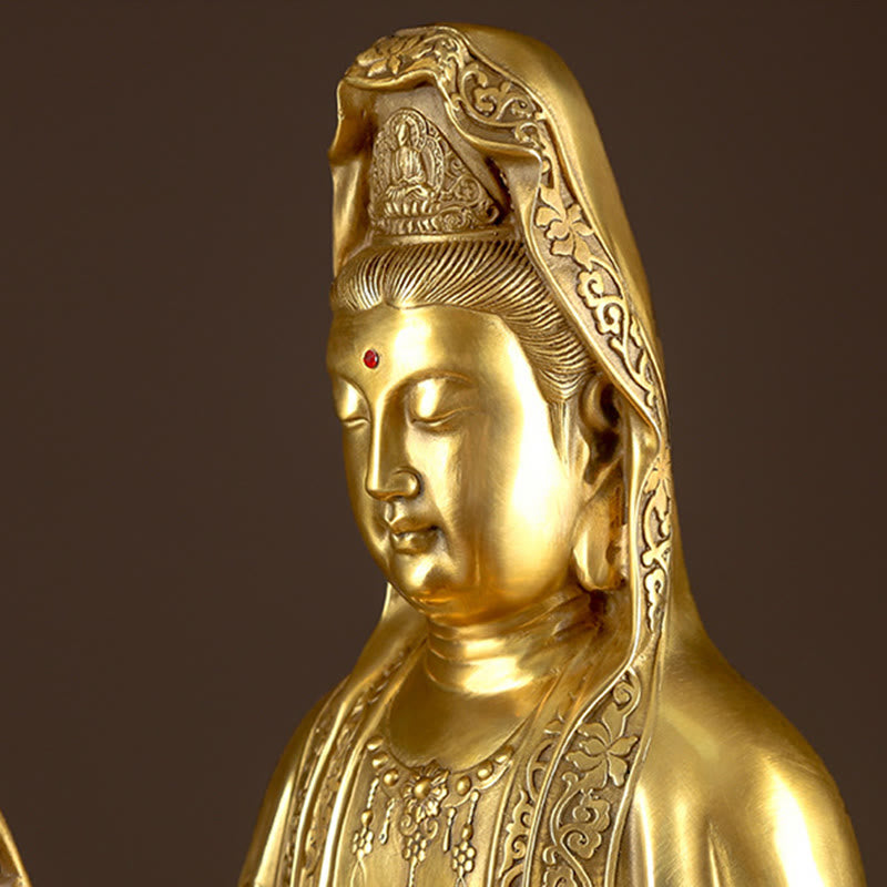 Nimara Ritual Kwan Yin Avalokitesvara Wealth Brass Copper Statue Home Desk Decoration