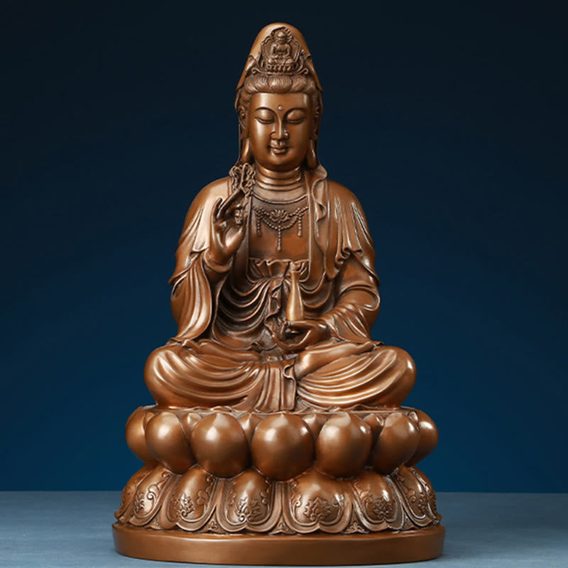 Nimara Ritual Kwan Yin Avalokitesvara Lotus Wealth Copper Statue Home Desk Decoration