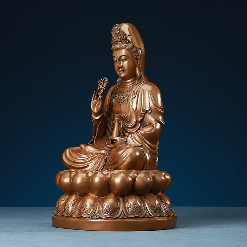 Nimara Ritual Kwan Yin Avalokitesvara Lotus Wealth Copper Statue Home Desk Decoration