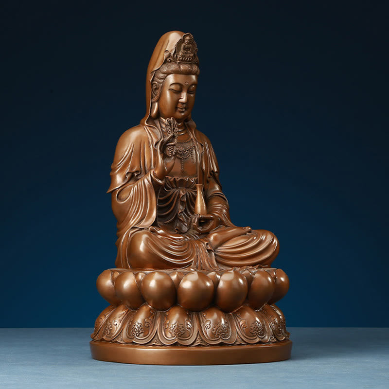 Nimara Ritual Kwan Yin Avalokitesvara Lotus Wealth Copper Statue Home Desk Decoration