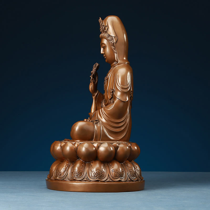 Nimara Ritual Kwan Yin Avalokitesvara Lotus Wealth Copper Statue Home Desk Decoration