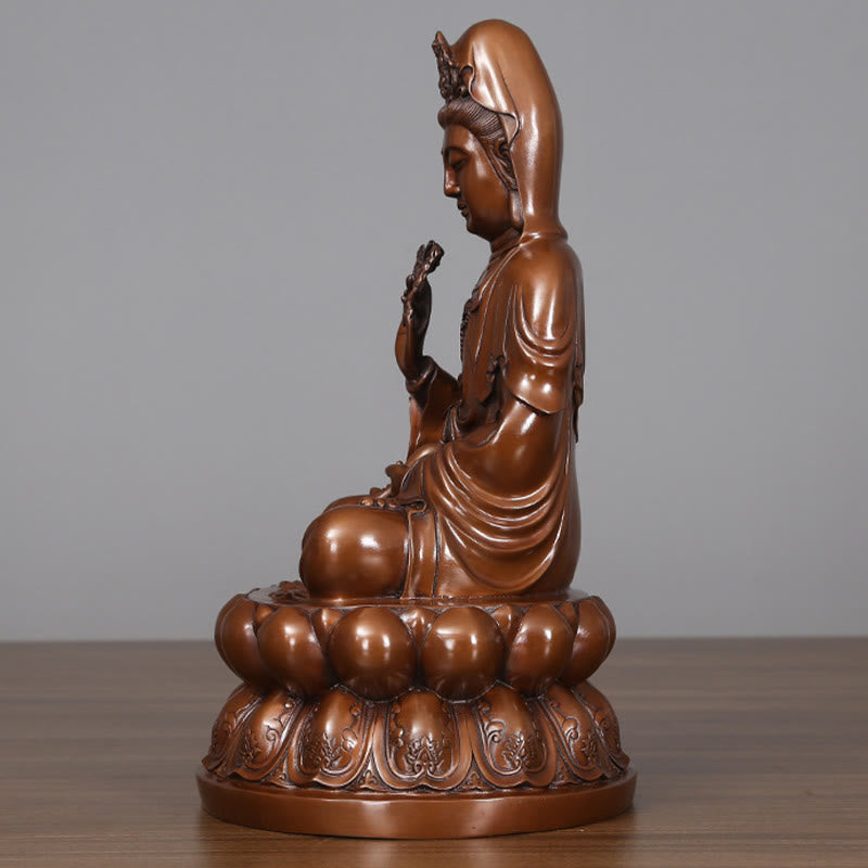 Nimara Ritual Kwan Yin Avalokitesvara Lotus Wealth Copper Statue Home Desk Decoration