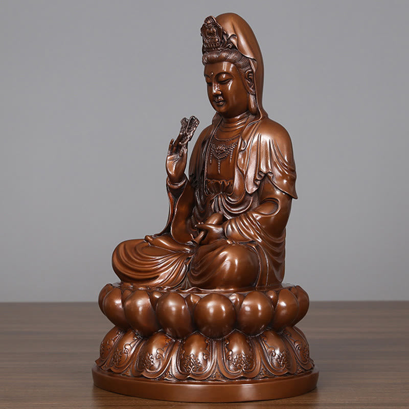 Nimara Ritual Kwan Yin Avalokitesvara Lotus Wealth Copper Statue Home Desk Decoration
